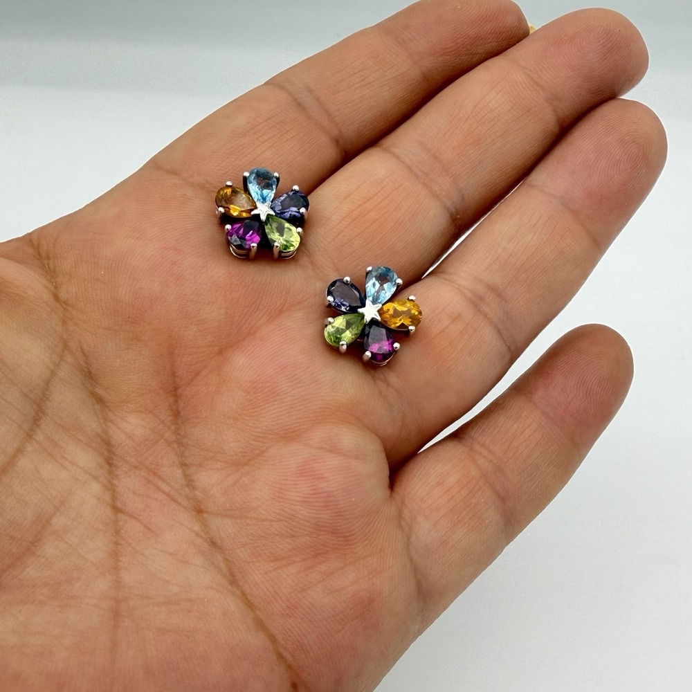 Vtg Sterling Silver Multi Color Gemstone Earrings Designer Kellie Ann Shop NBC - Picture 9 of 11